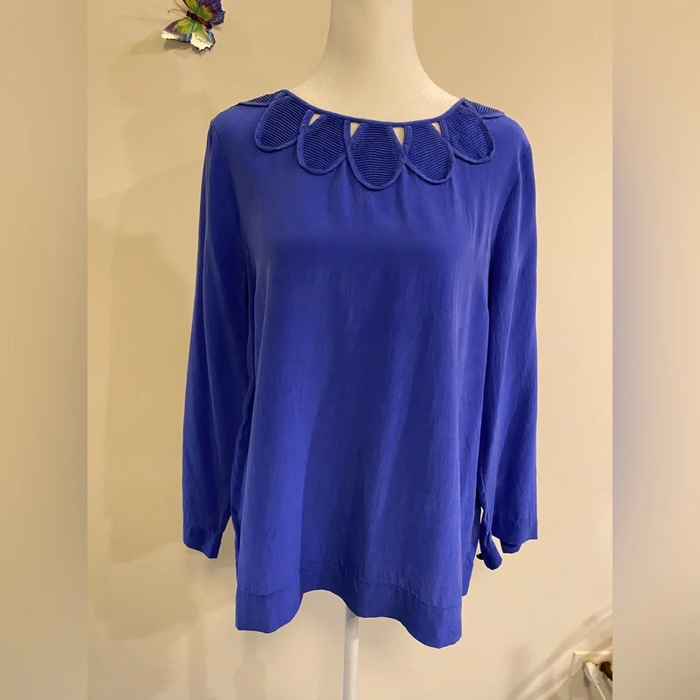 J Crew Elegant Royal Blue Women's Blouse with 3/4 sleeves size 10